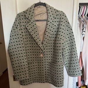 Elegant Green Patterned Women's Blazer